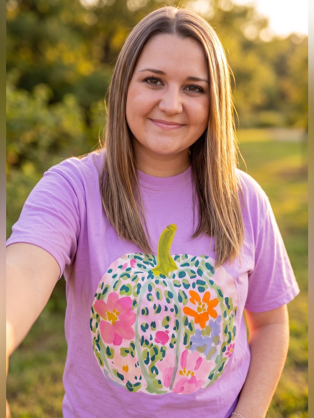 Comfort Colors Lilac Short Sleeve Tee with Floral Pumpkin Graphic